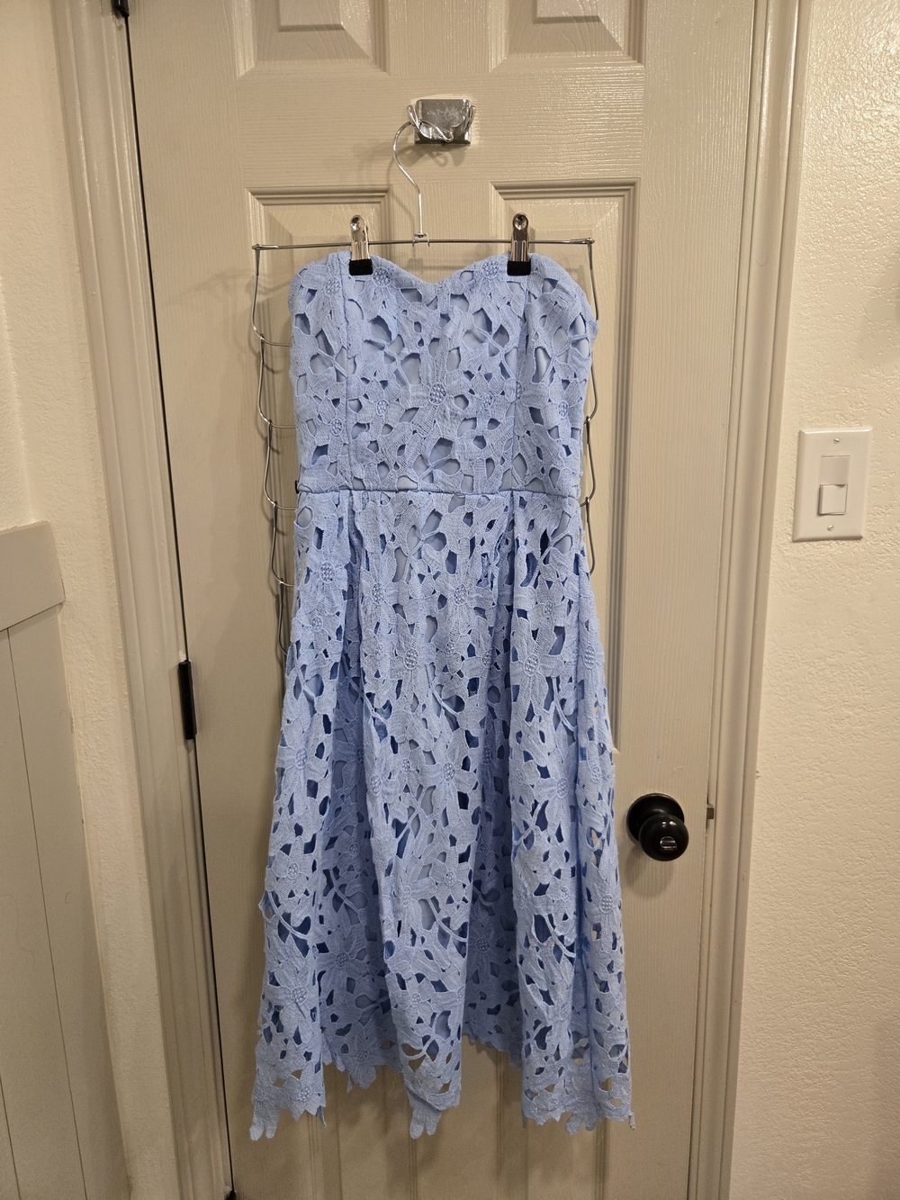 Alya Strapless Light Blue Floral Cutout Lace Dress